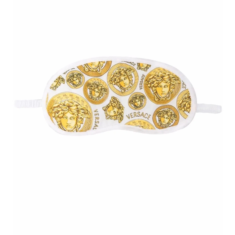 Versace Medusa Patterned Sleep Mask in Gold and Cream